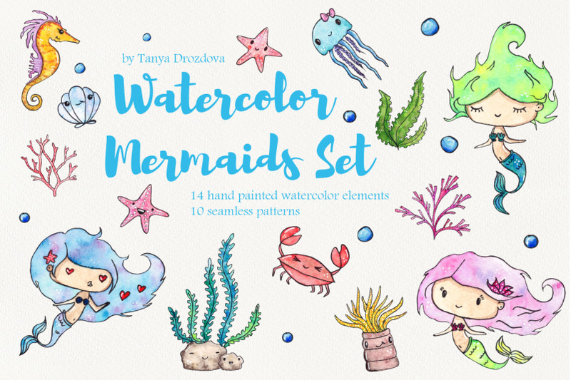 watercolor-mermaids-amp-ocean-elements