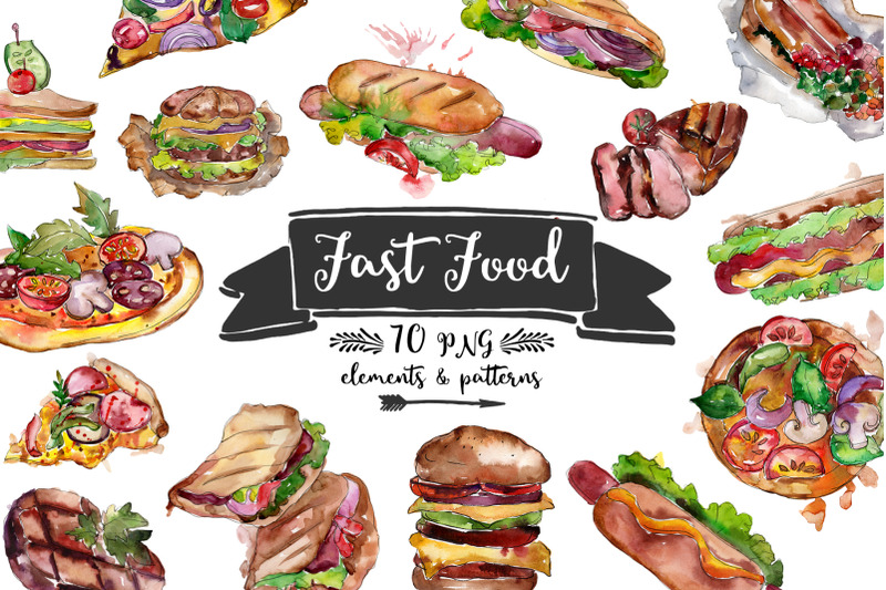 fast-food-hot-dog-watercolor-png