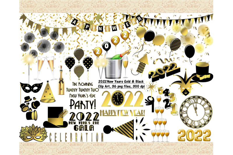 new-year-black-and-gold-2022-clip-art