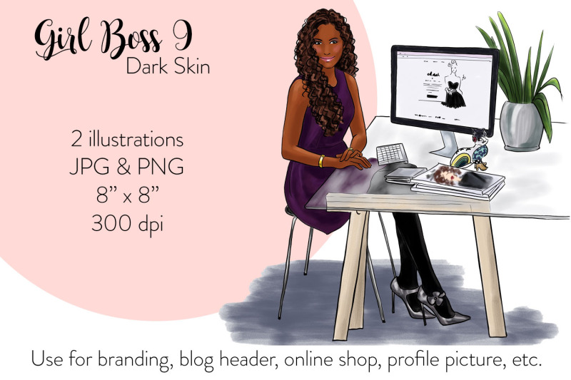 watercolor-fashion-nbsp-illustration-nbsp-girl-boss-9-dark-skin