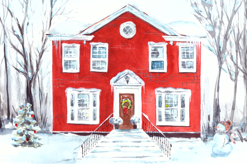watercolor-christmas-house-illustration-and-clip-art