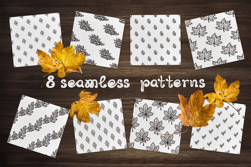 8-hand-drawn-seamless-patterns-with-leaves