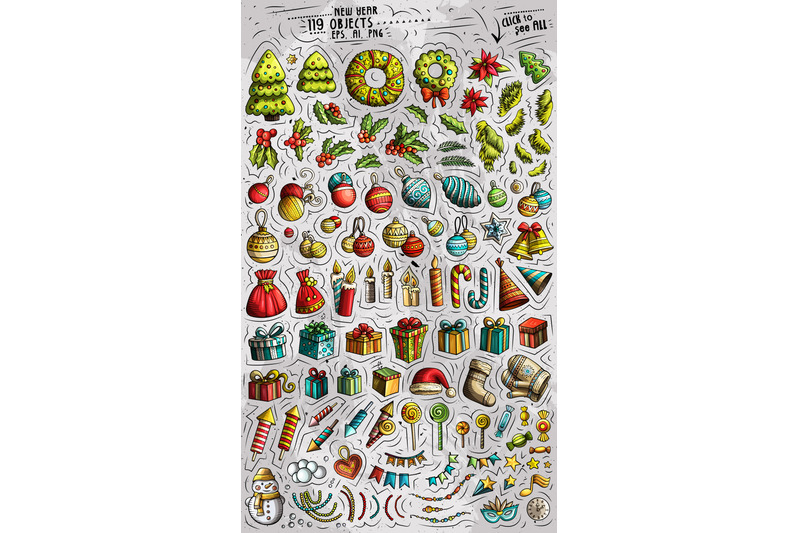 new-year-cartoon-objects-set