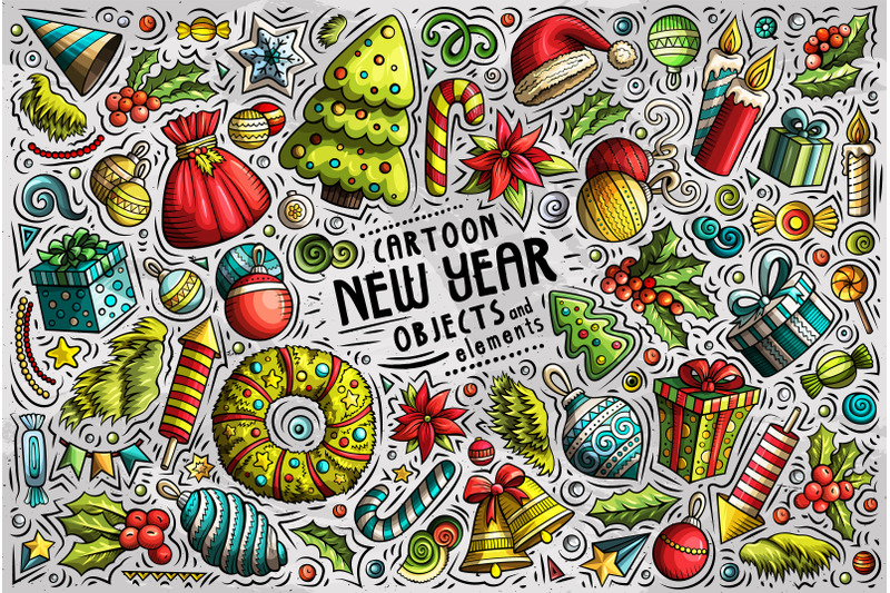 new-year-cartoon-objects-set