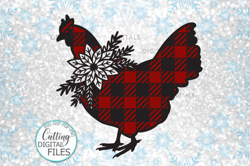 Floral Buffalo Plaid Christmas Chicken svg papercut template By ...