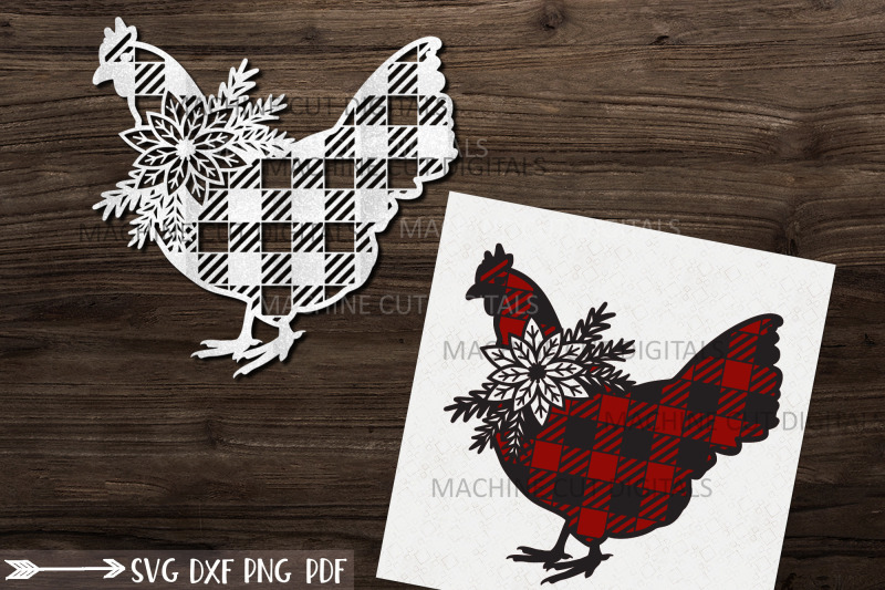 floral-buffalo-plaid-christmas-chicken-svg-papercut-template