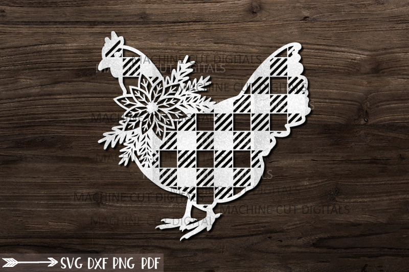 floral-buffalo-plaid-christmas-chicken-svg-papercut-template