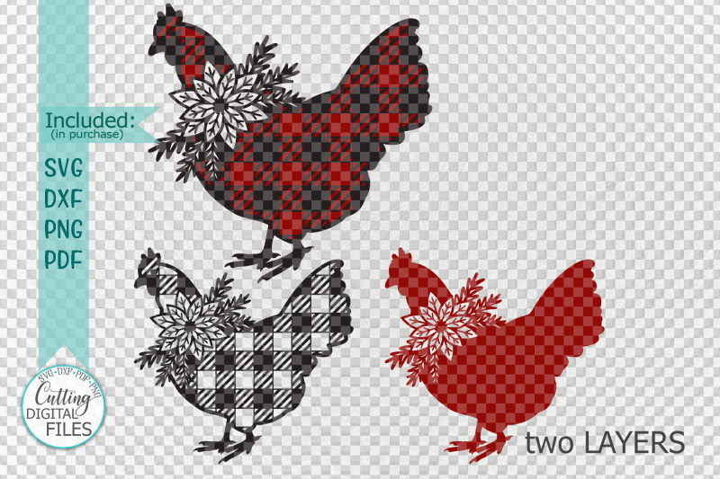 Download Floral Buffalo Plaid Christmas Chicken svg papercut ...