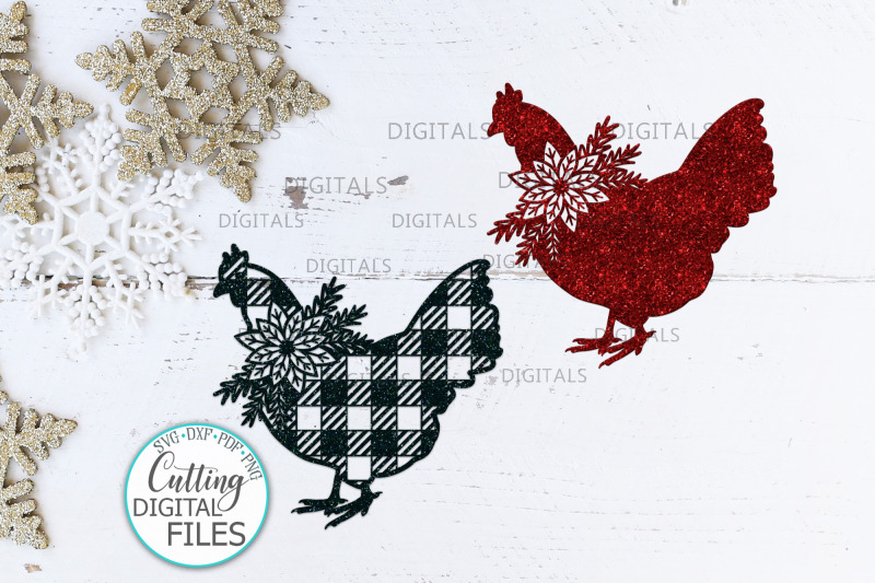 Download Floral Buffalo Plaid Christmas Chicken svg papercut template By kArtCreation | TheHungryJPEG.com