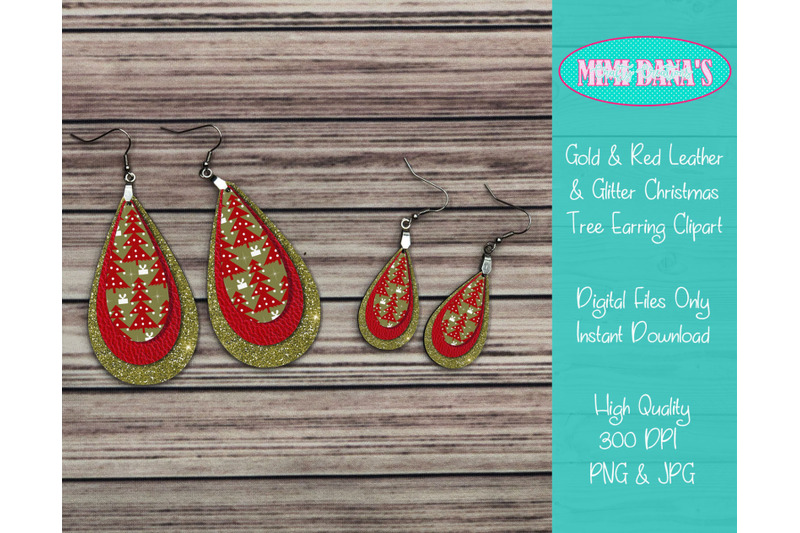 gold-and-red-leather-and-glitter-christmas-tree-earring-clipart
