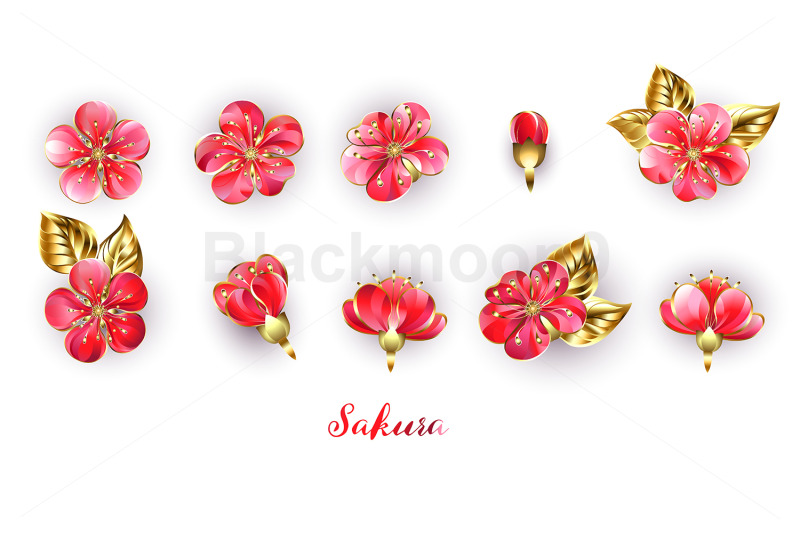 set-of-red-sakura-flowers