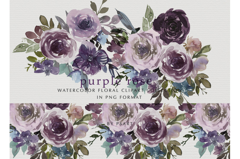 purple-watercolor-rose-clipart-collection