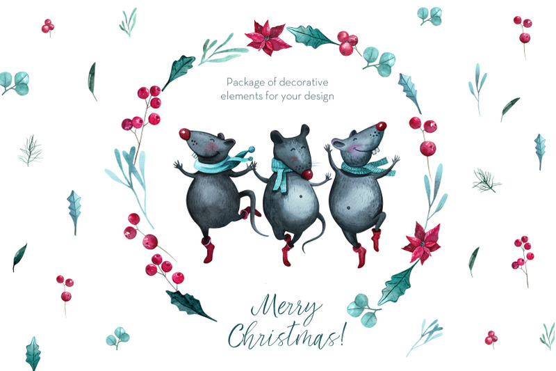 christmas-mouse-and-flowers