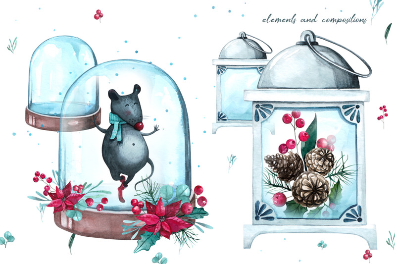 christmas-mouse-and-flowers