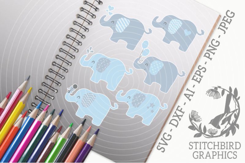 Download Cute Elephant Bundle - Blue SVG, Silhouette Studio, Cricut ...