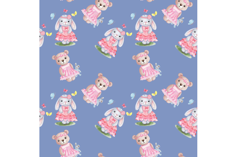 watercolor-teddy-and-bunny-seamless-pattern