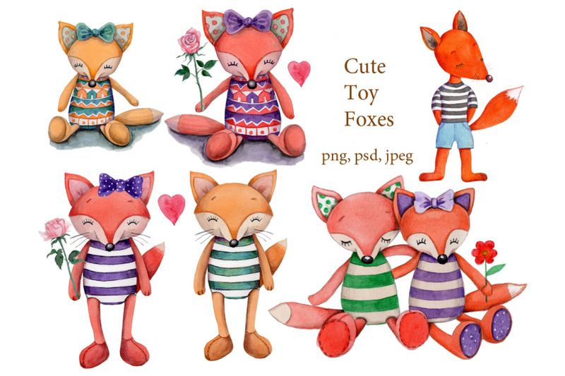 watercolor-cute-toy-foxes
