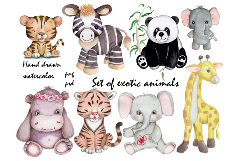 watercolor-cartoon-exotic-animals