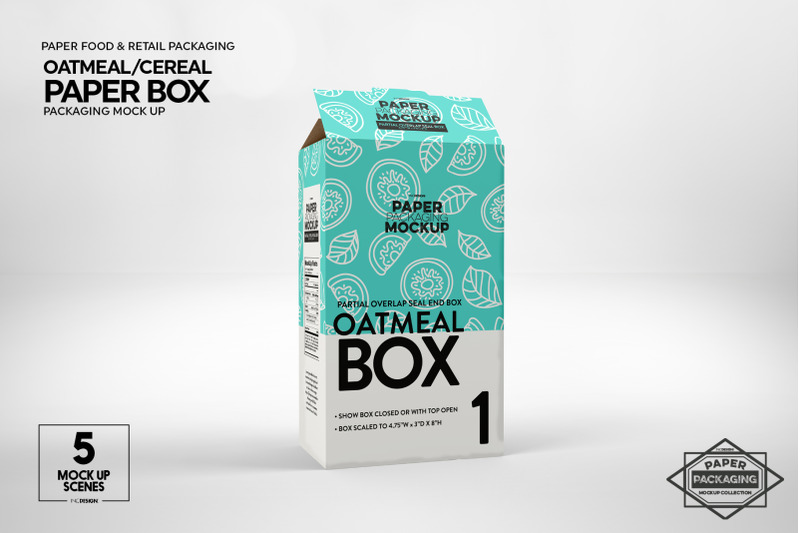 Download Paper Oatmeal/Cereal Box Packaging Mockup By INC Design Studio | TheHungryJPEG.com