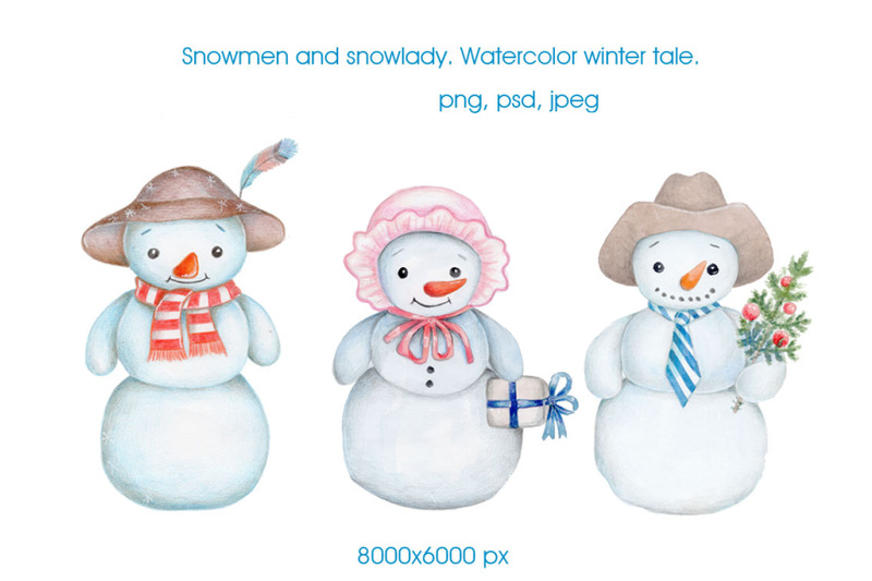 snowmen-and-snowlady-watercolor
