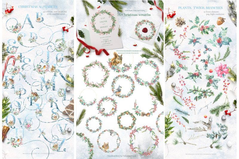 watercolor-christmas-illustration-graphics-clipart-new-year-vintage