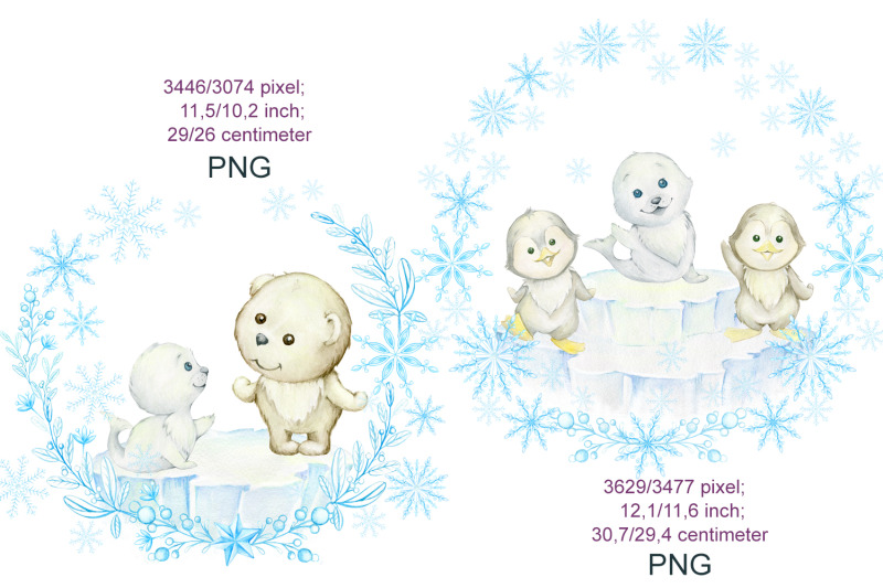 watercolor-christmas-holiday-winter-clipart-polar-bear-penguin-seal