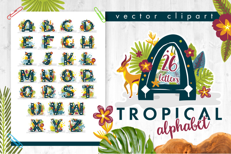 tropical-alphabet-with-animals-and-plants