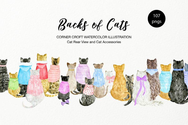 watercolor-backs-of-cats