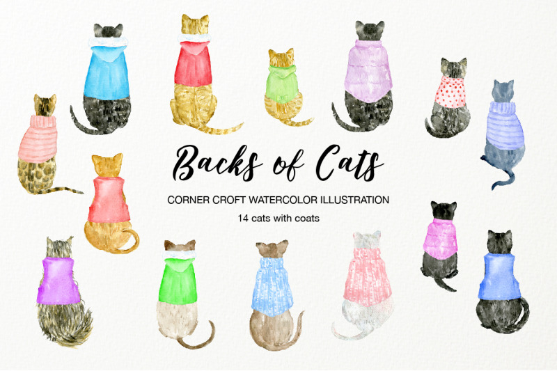 watercolor-backs-of-cats