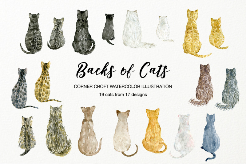 watercolor-backs-of-cats