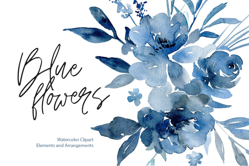 watercolor-navy-indigo-blue-flowers-bouquets-frames