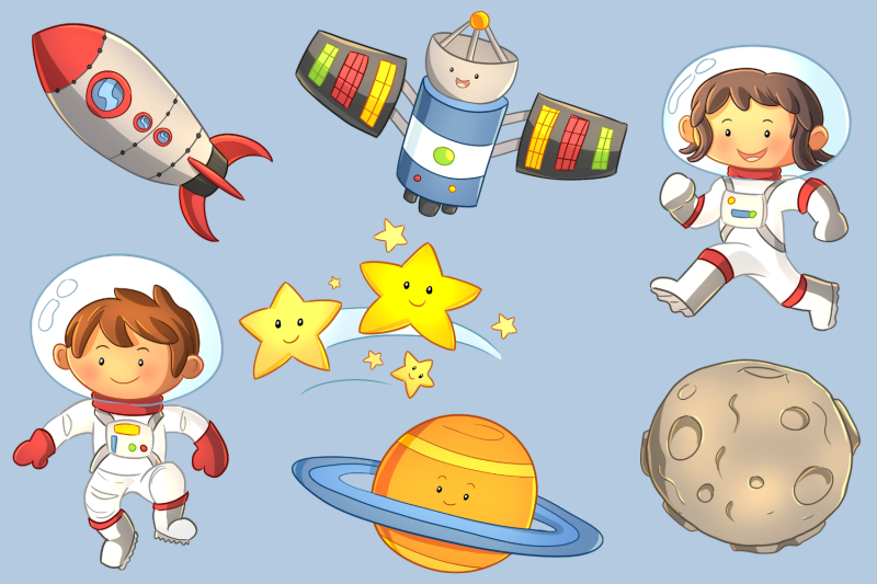 space-kids-clip-art-collection