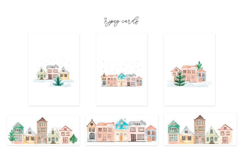 winter-town-watercolor-cards