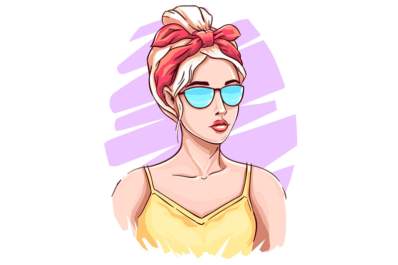 hand-drawn-girl-with-headband-young-woman-in-blue-sunglasses-with-blo