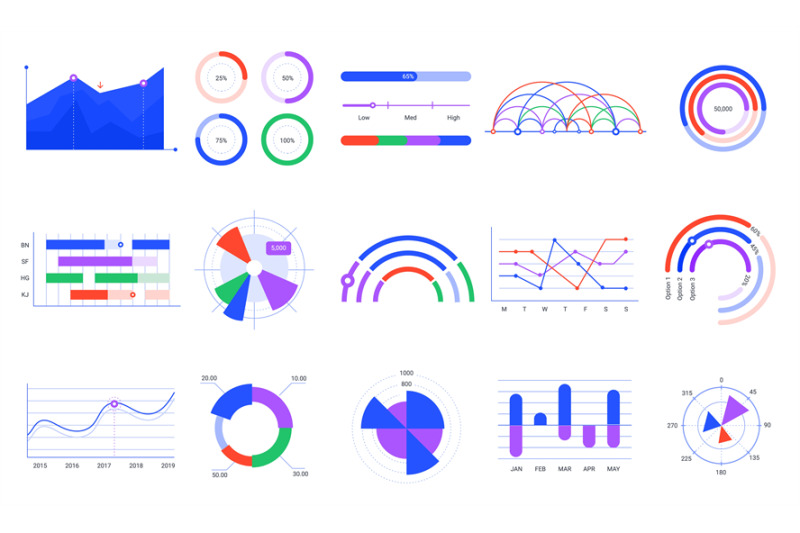 Graph charts. Colorful diagrams, statistics dashboard chart and infogr ...