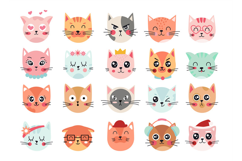 cute-cats-faces-cat-heads-emoticons-kitten-face-expressions-happy-s