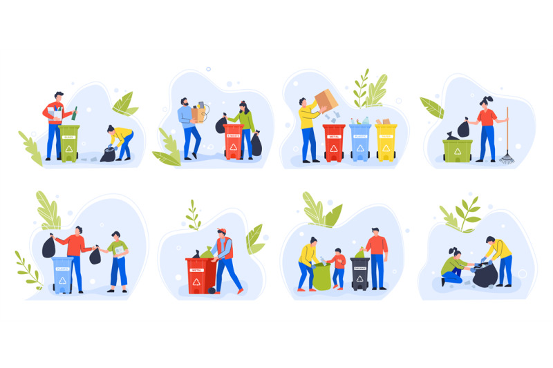 people-separating-garbage-environment-day-recycle-garbage-family-wit