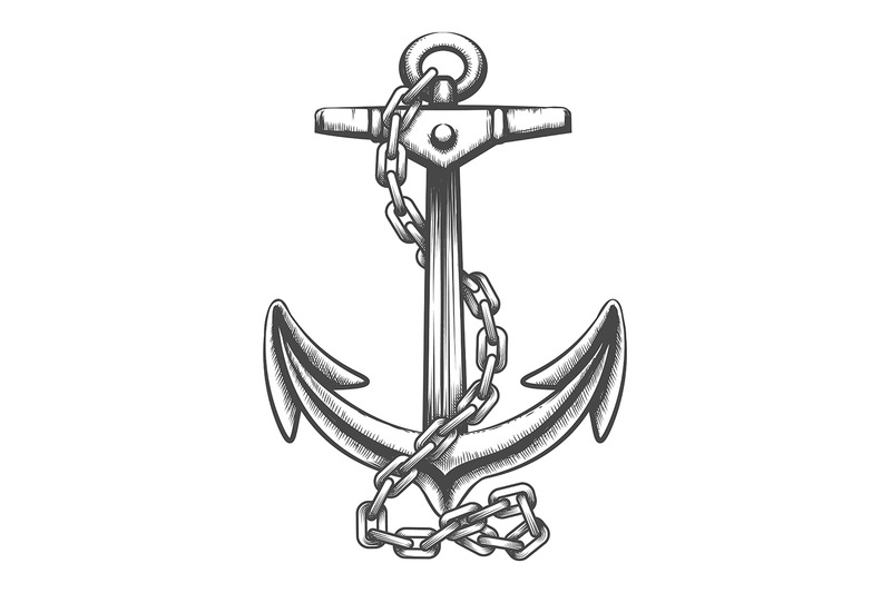 Anchor and Chains Tattoo in engraving Style. Vector Illustration. By ...