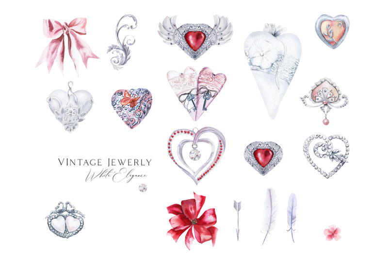 watercolor-vintage-diamonds-and-hearts