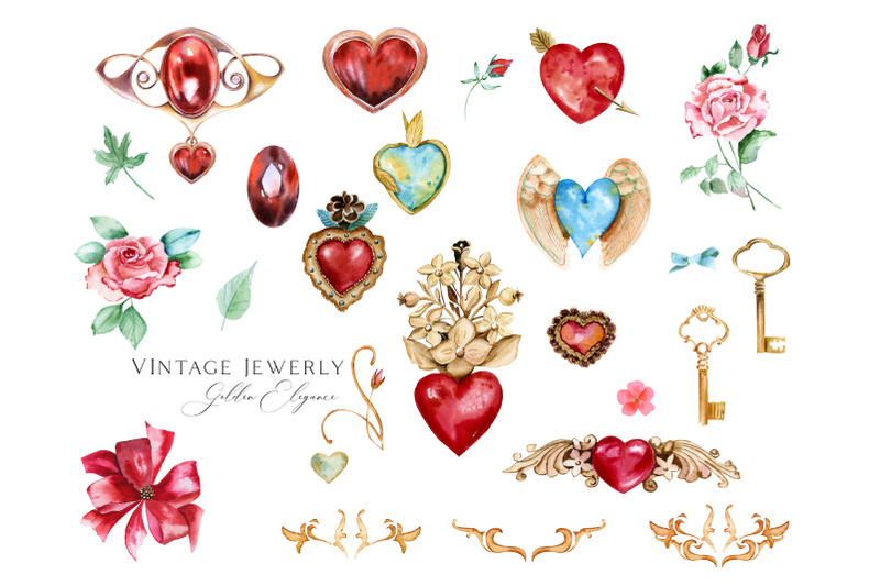 golden-vintage-jewelry-and-hearts