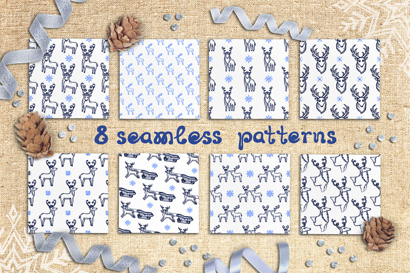 8-seamless-patterns-with-christmas-deer