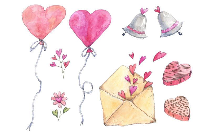 love-set-with-pretty-elements-in-watercolor-sketching-style