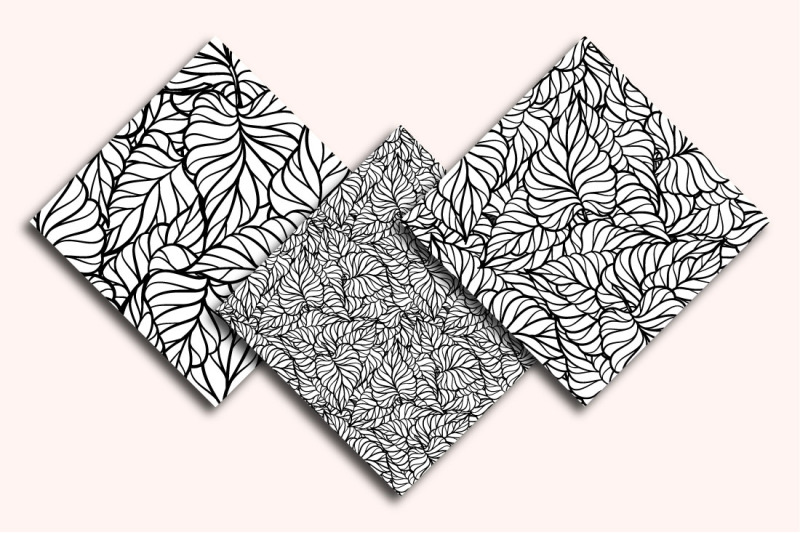 black-and-white-leaves-seamless-patterns-set
