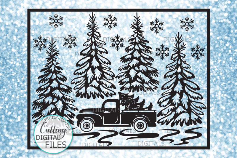 christmas-truck-with-trees-winter-scene-glass-block-sign-svg-pdf-desig