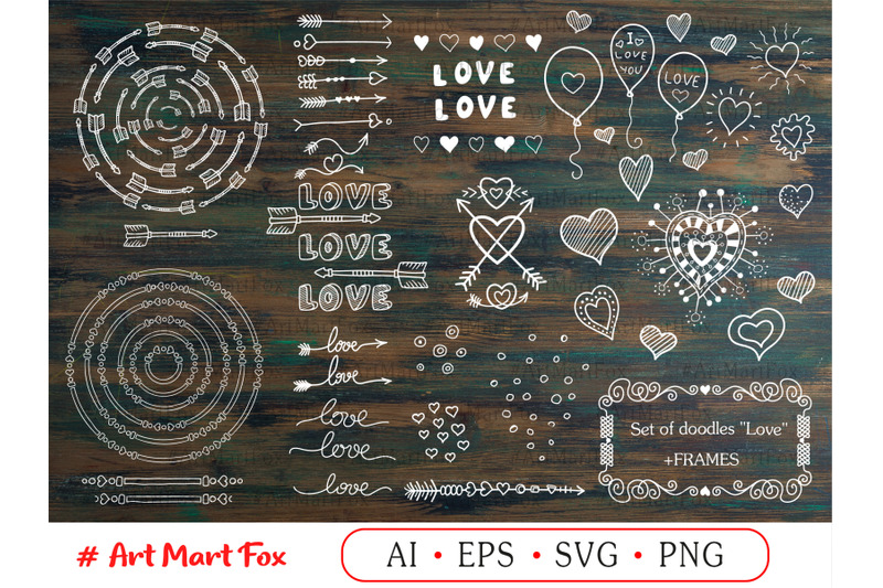 set-of-hearts-and-arrows-drawn-by-hands