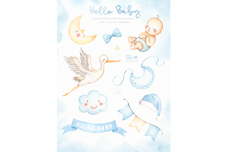 hello-baby-blue-watercolor-clip-arts