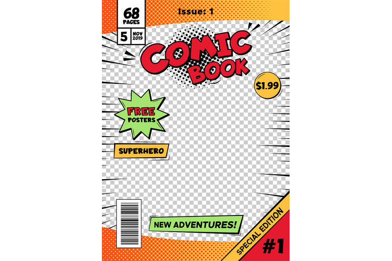 comic-book-cover-page-template-cartoon-pop-art-comic-book-title-poste