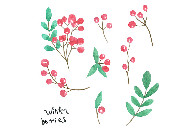 watercolor-set-with-winter-berries