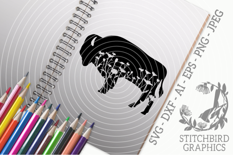 floral-meadow-bison-svg-dxf-instant-download-stitchbird-graphics