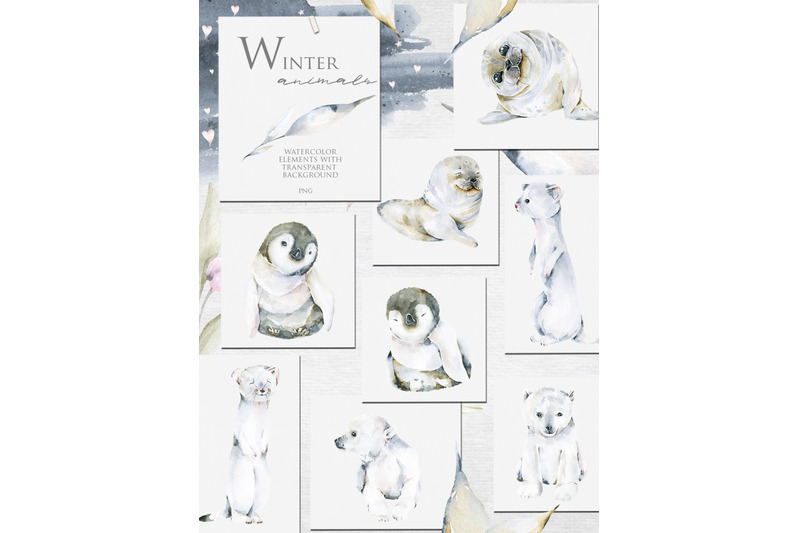 cute-arctic-animals-watercolor-collection